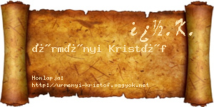 Ürményi Kristóf névjegykártya